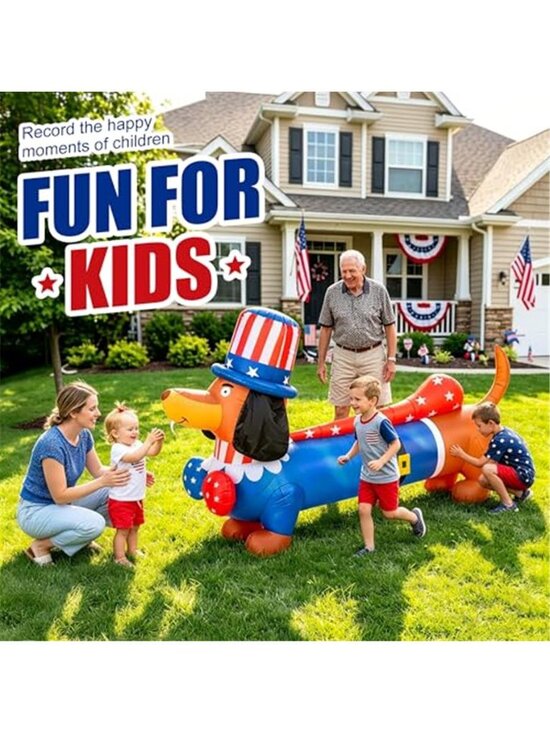Jumpfly 6 FT Halloween Inflatables Outdoor Decorations  8 FT Long 4th of July Inflatable Dachshund Blow Up w/ Built-in Bright LED Lights
